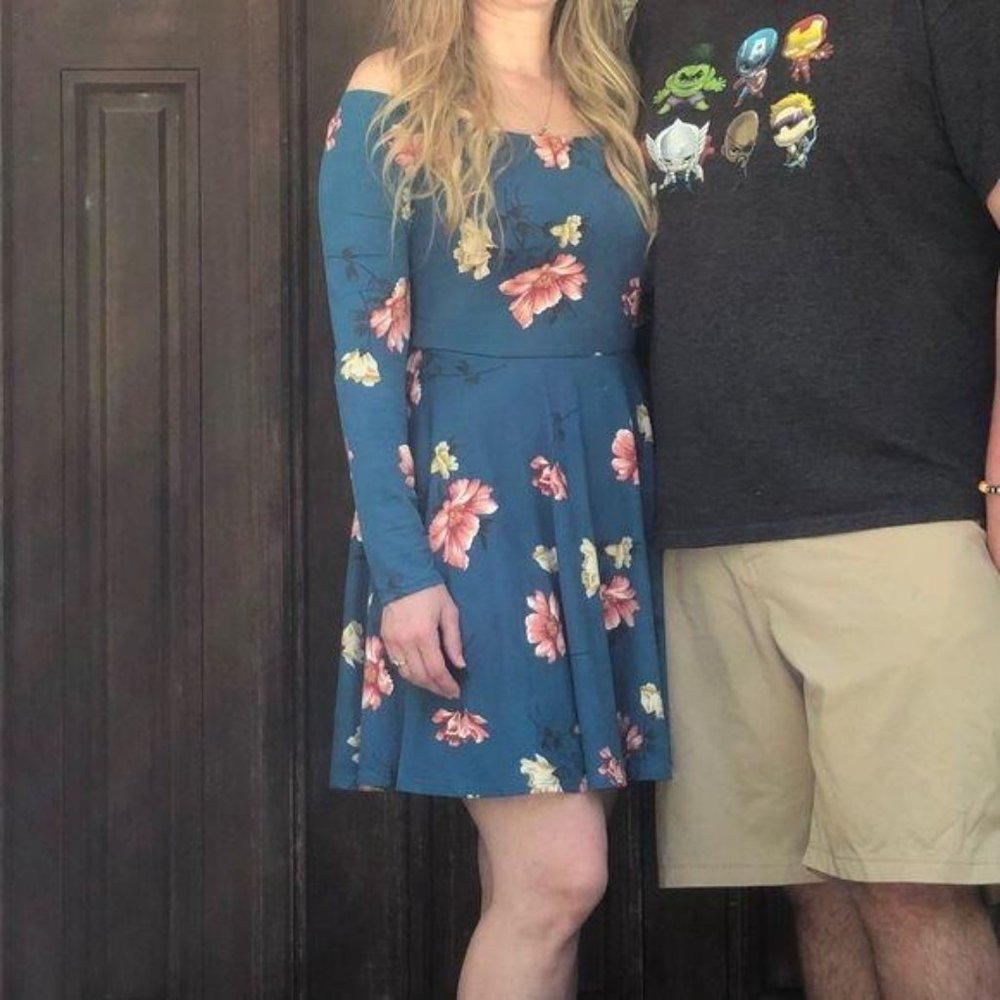 Nine Britton Off Shoulder Teal Floral Mini Dress - Picture 5 of 8